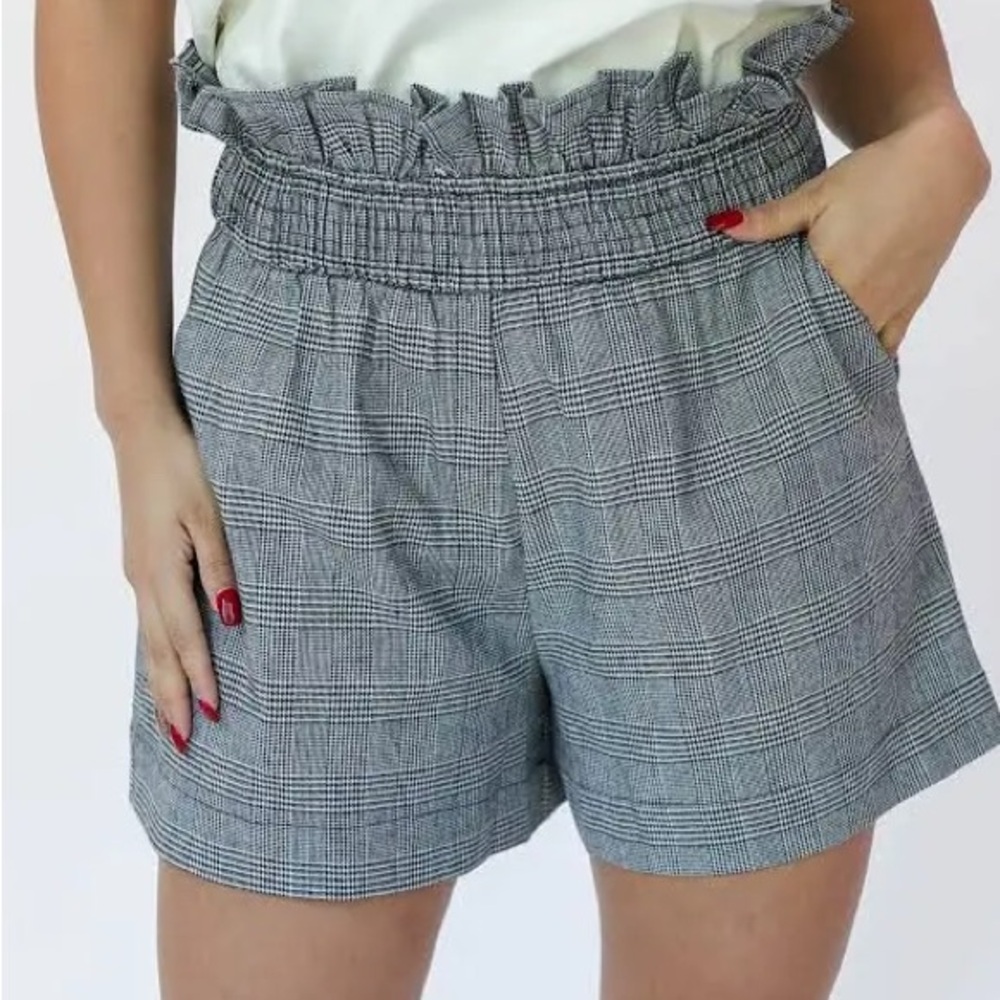 TCEC High Waist Gray Checkered Shorts